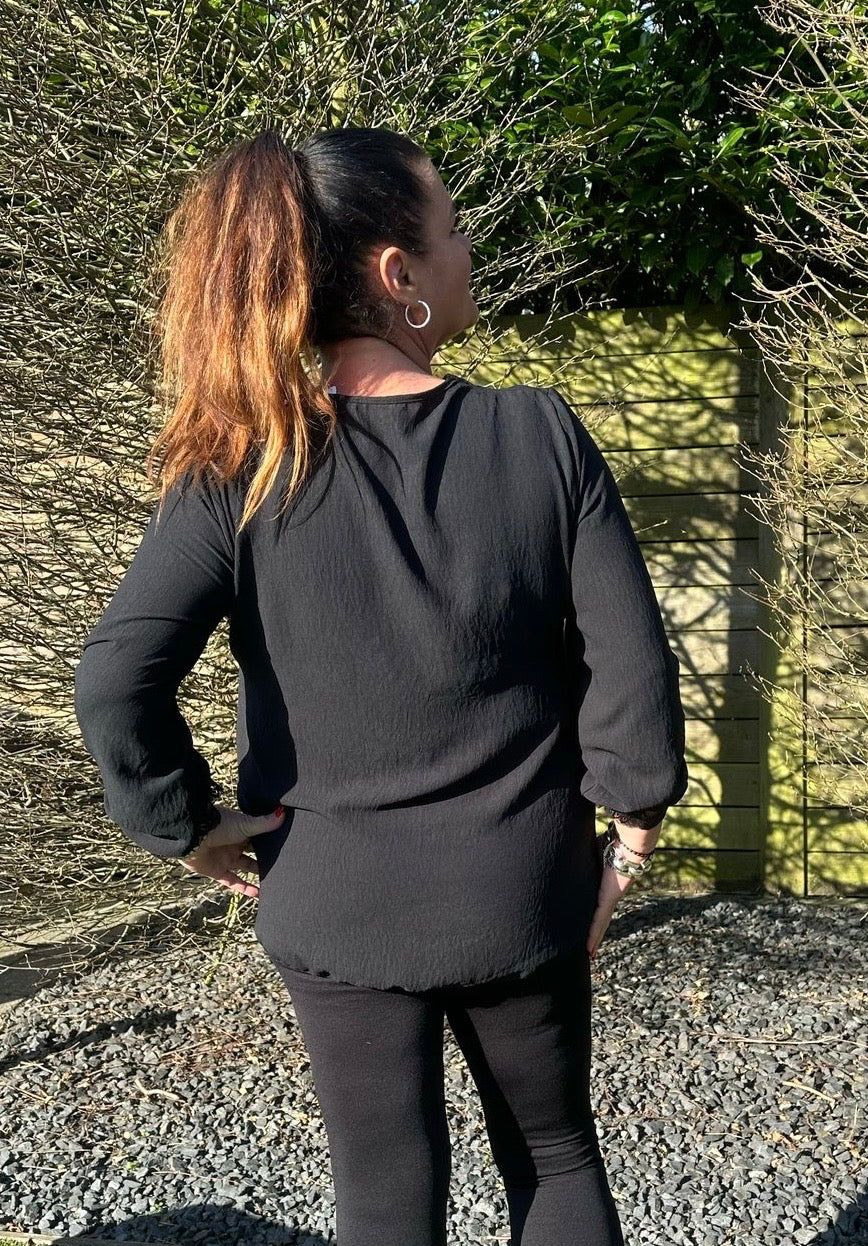 Blouse kant V hals ZWART