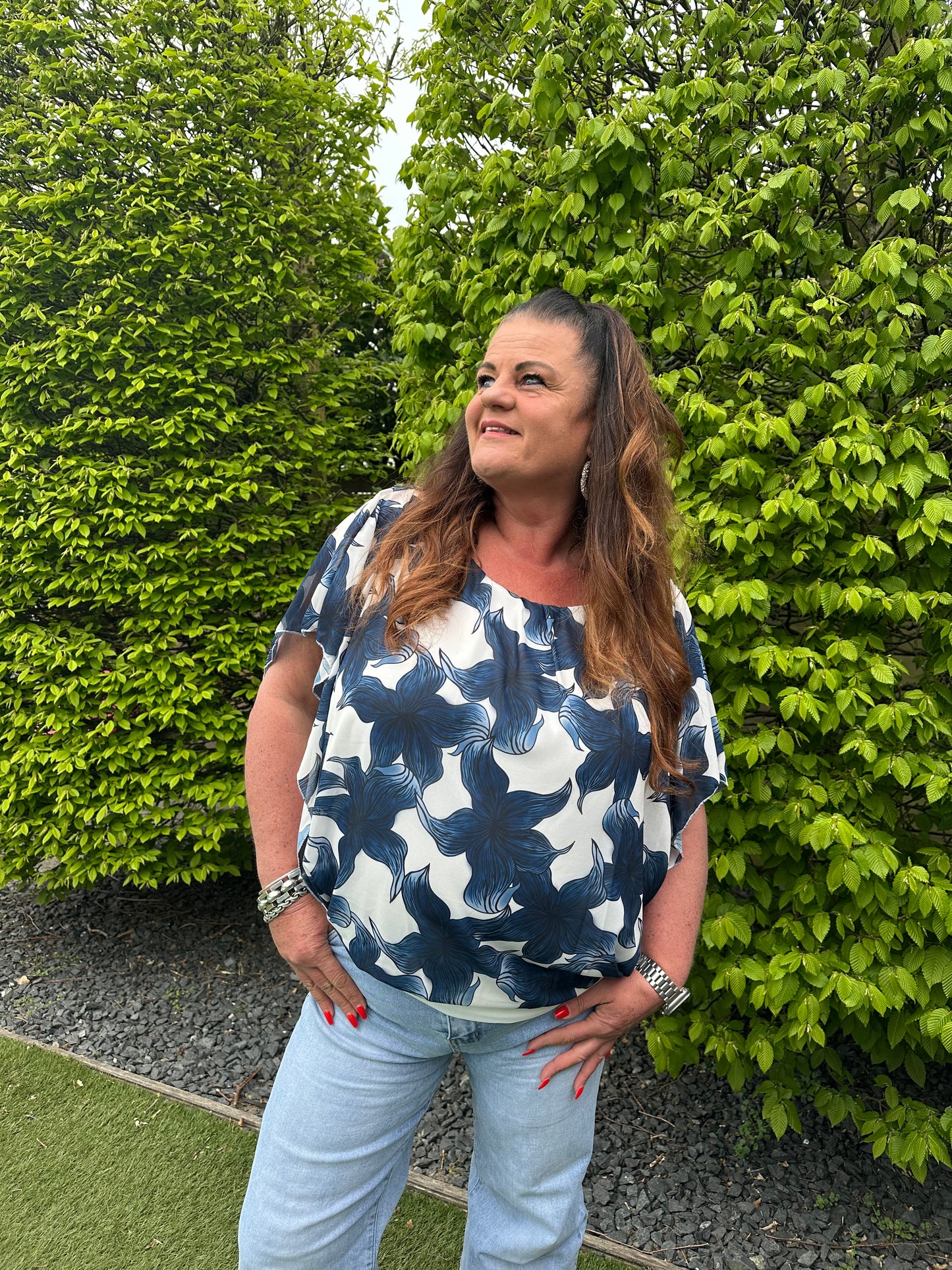 VLEERMUIS KORTE MOUW PRINT BLOEM NAVY