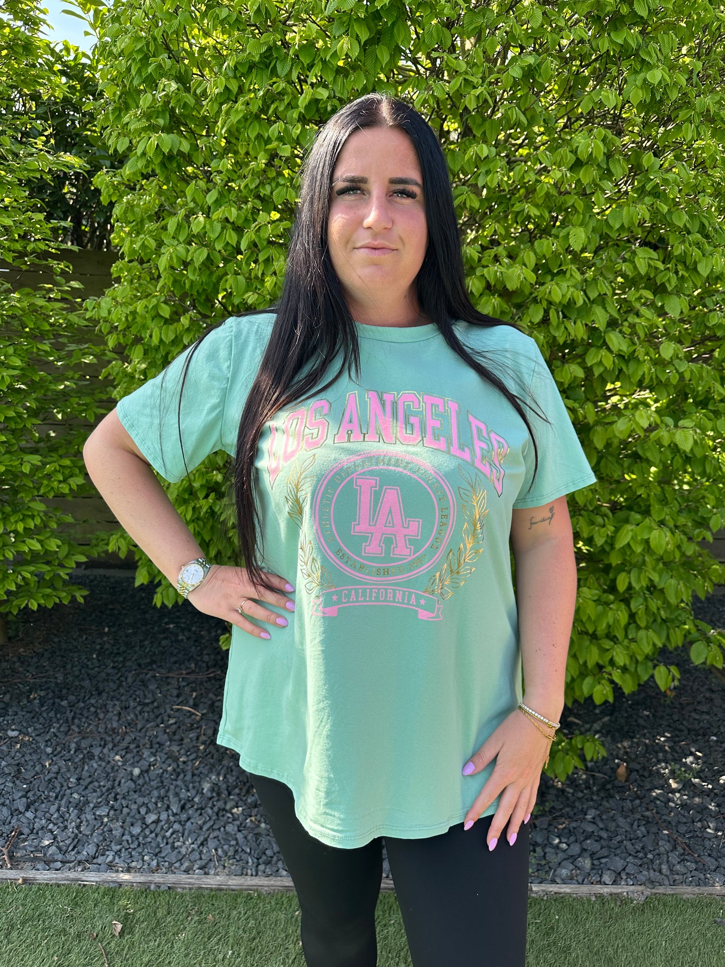 T-SHIRT MET PRINT LA ZEEGROEN