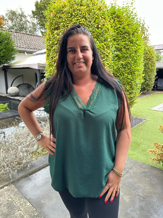 Hemd kant V hals DENNEGROEN DONKER