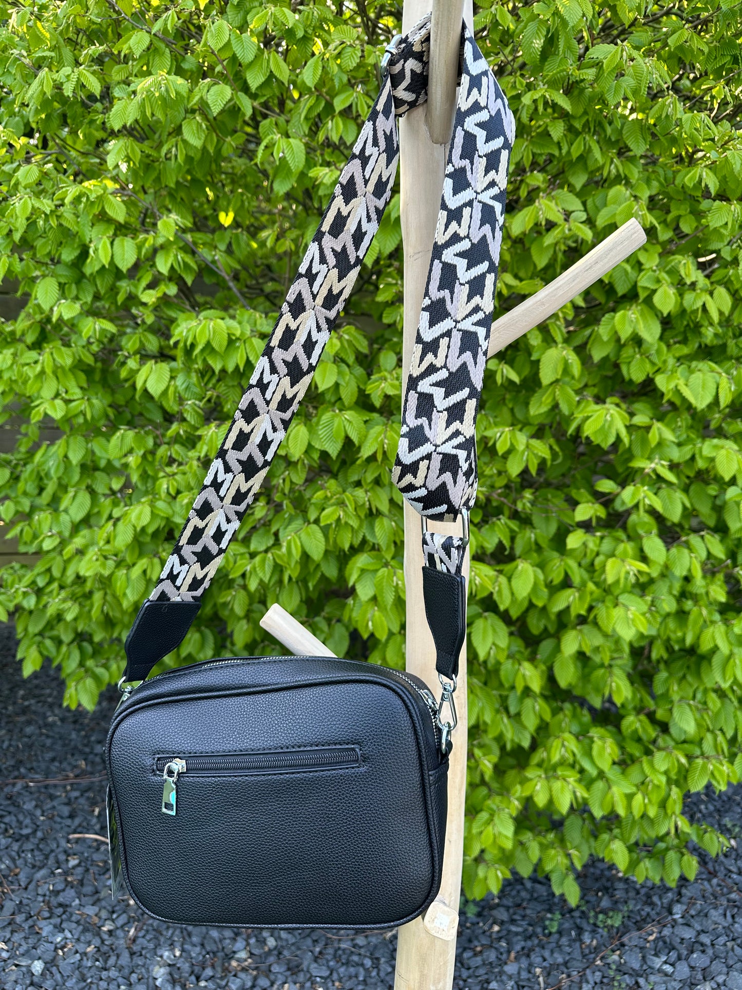 TAS SKY LEER ZWART MET RITSJES EN BAG STRAP