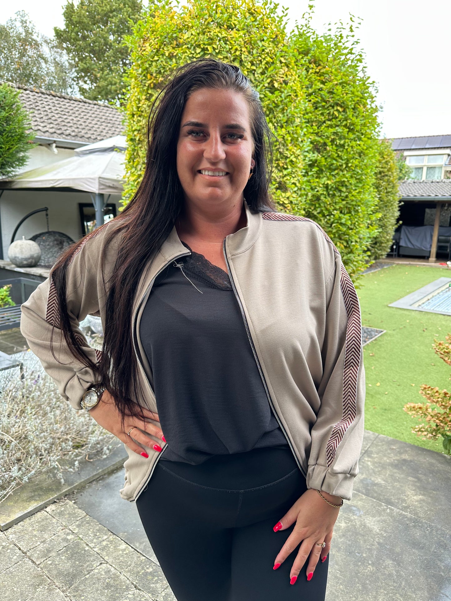 Bomber vestje met streep TAUPE