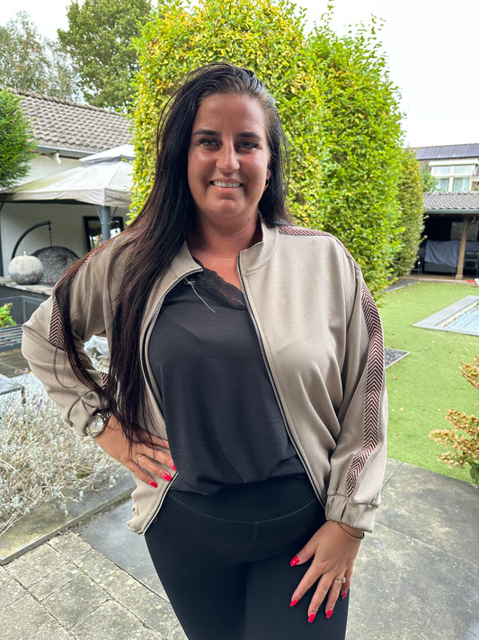 Bomber vestje met streep TAUPE