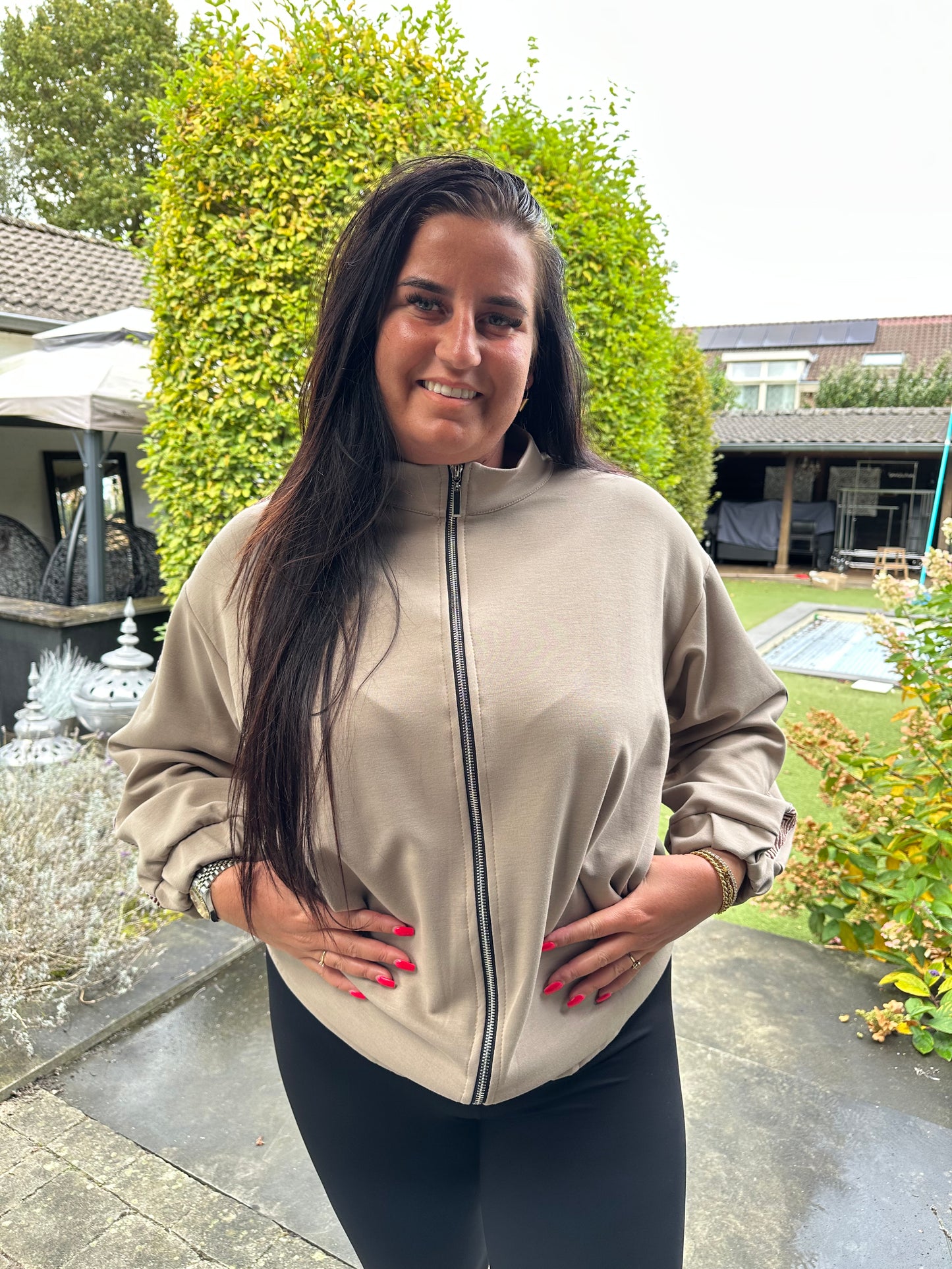 Bomber vestje met streep TAUPE