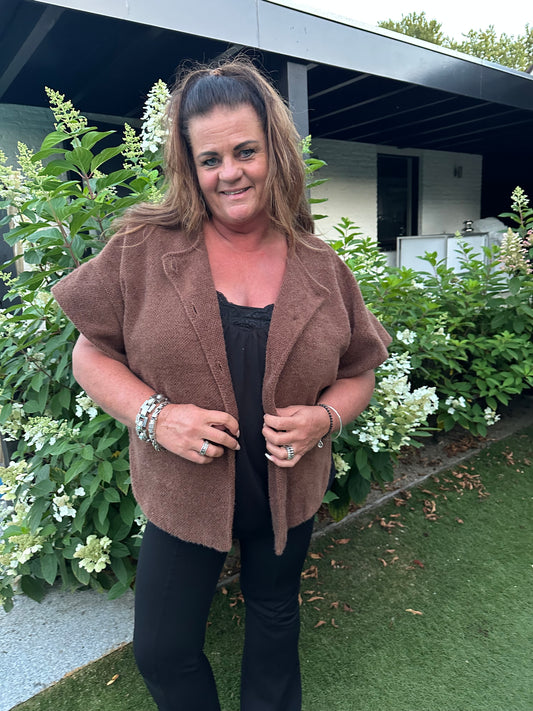 Mouwloos vest 3 KNOPEN BRUIN