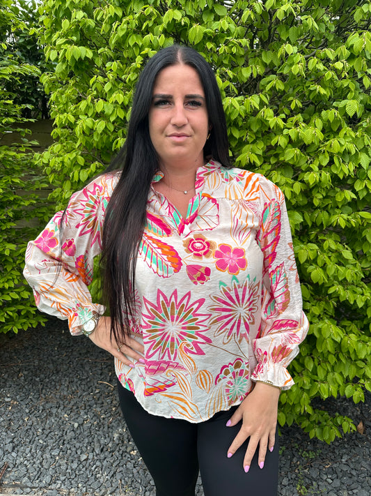 BLOUSE PRINT BLOEM FUCHSIA