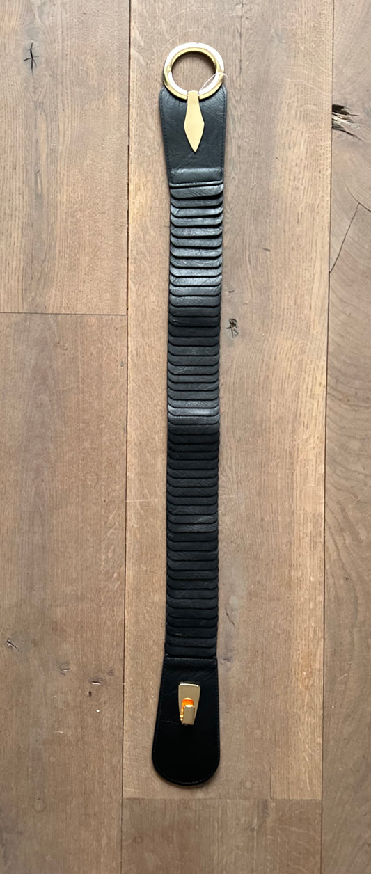 Riem elastiek breed gesp ZWART/GOUD