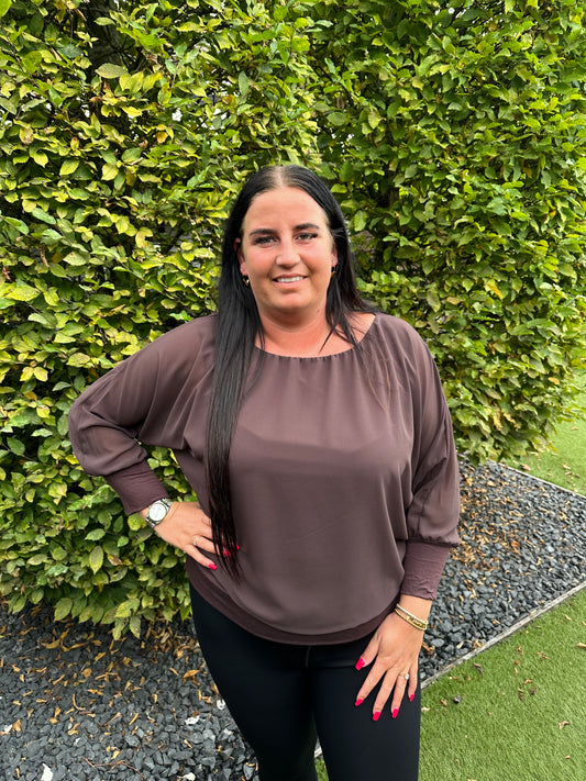 Blouse vleermuis met lange mouw BRUIN