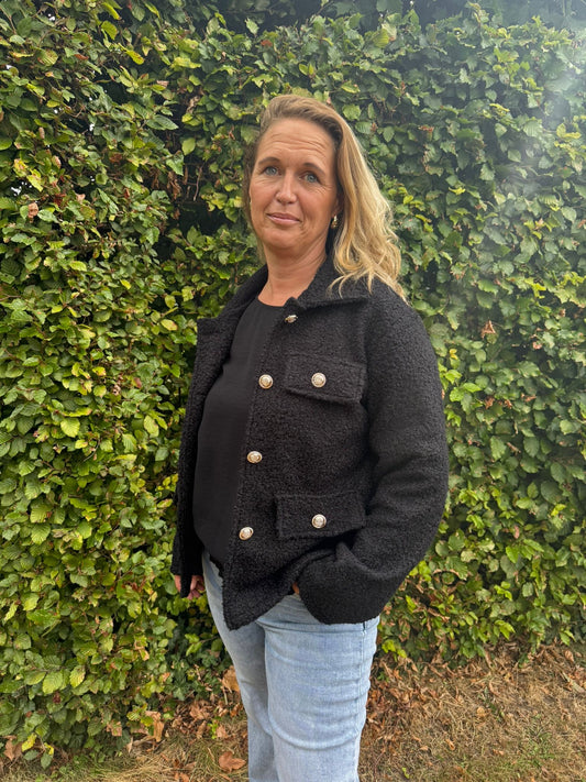 Jasje teddy met gouden knopen ZWART