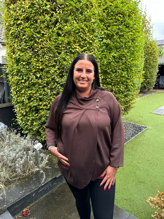 Poncho met mouwen en 2 knopen BRUIN