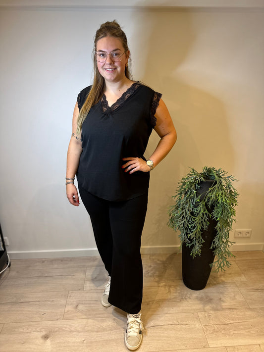 Hemd kant V hals ZWART