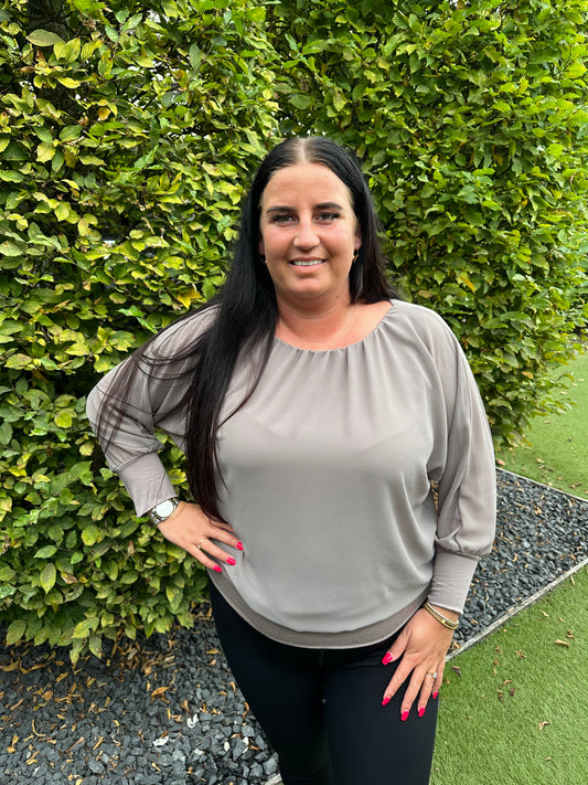 Blouse vleermuis met lange mouw TAUPE