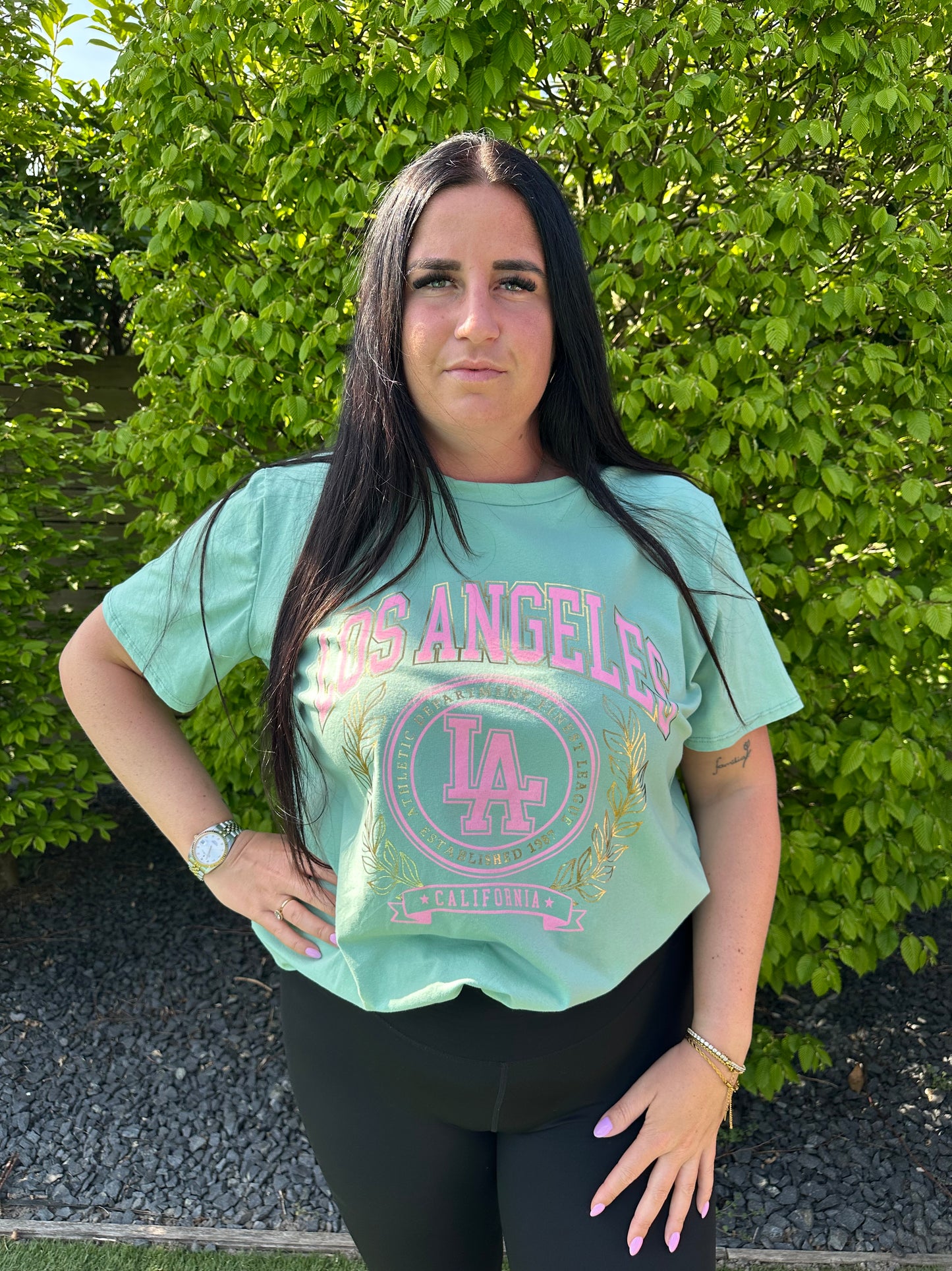 T-SHIRT MET PRINT LA ZEEGROEN