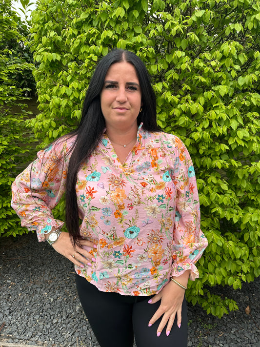 BLOUSE PRINT BLOEM ROZE