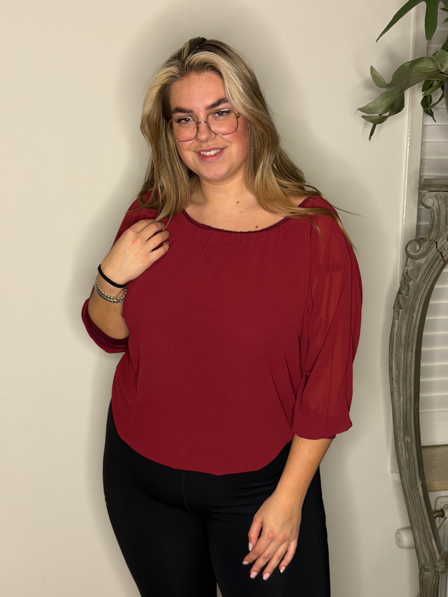 Blouse vleermuis met lange mouw BORDEAUX