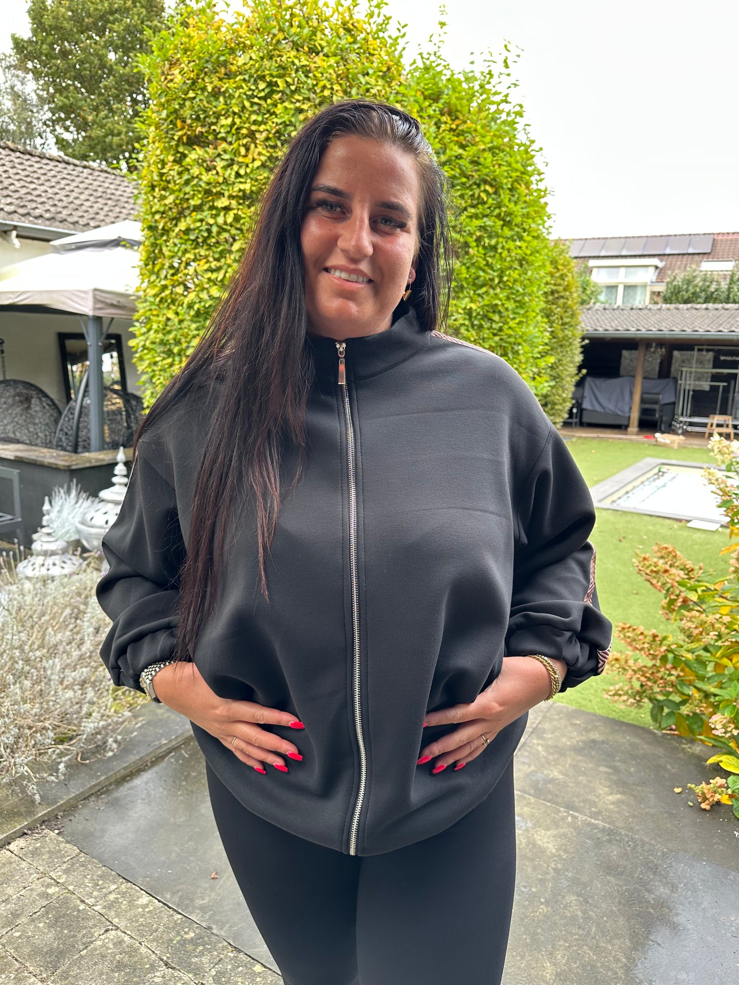 Bomber vestje met streep ZWART