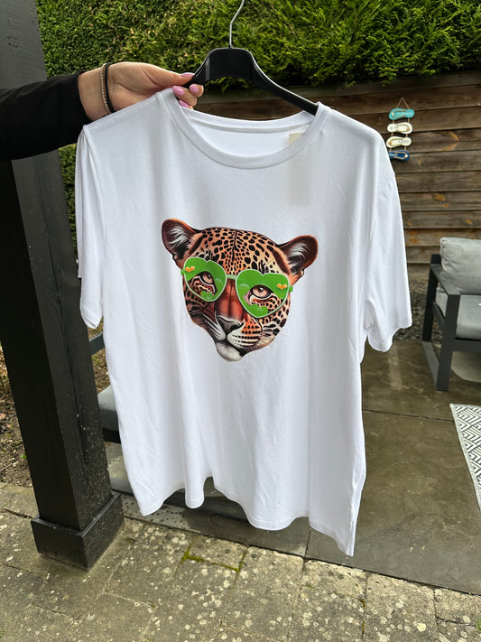 T-SHIRT MET PANTER BRIL GROEN