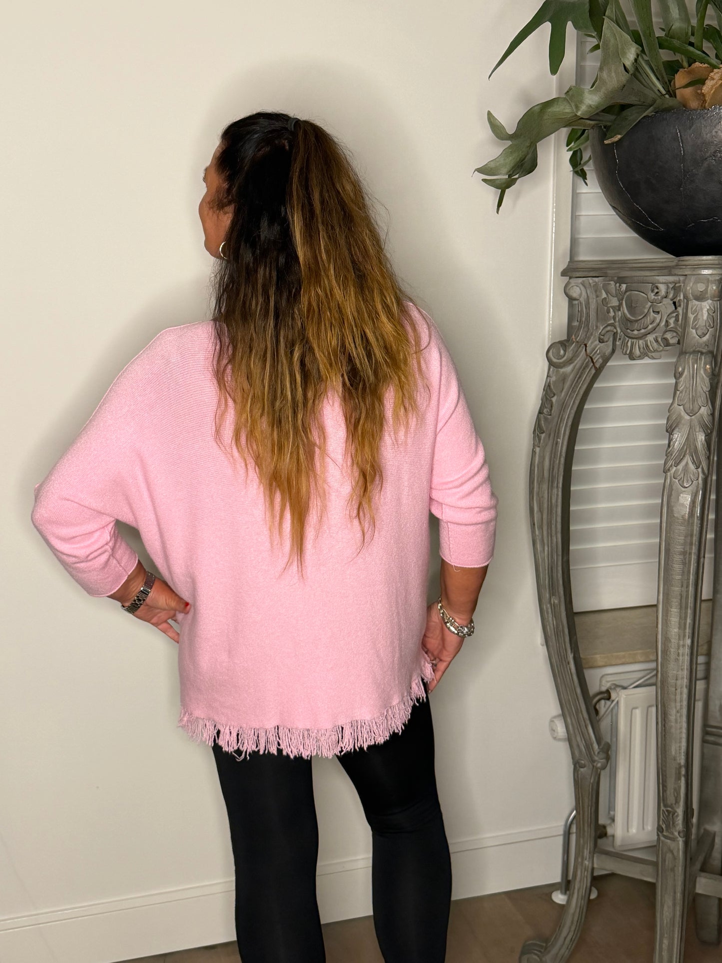 Trui met franjes en sjaal ROZE