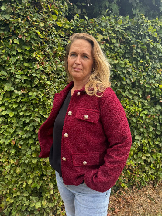 Jasje teddy met gouden knopen BORDEAUX