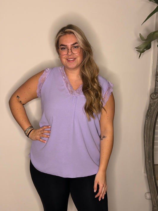 Hemd kant V hals LILA