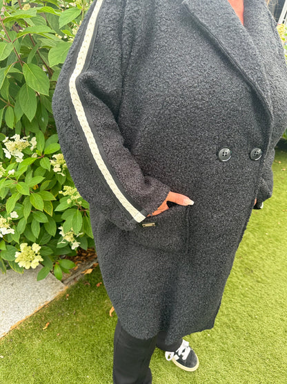 Lange teddy jas ZWART