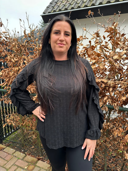 Blouse roezelmouw ZWART