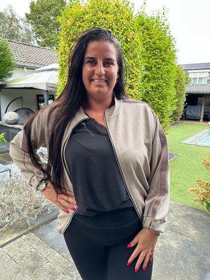 Bomber vestje met streep TAUPE