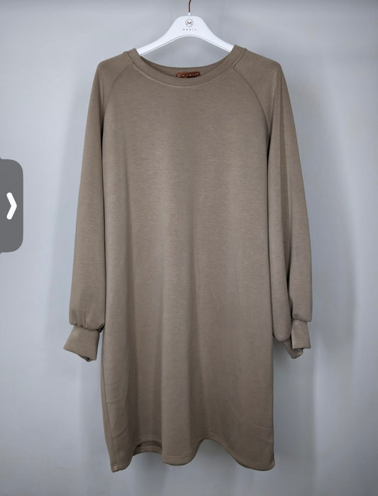 Comfy jurk ronde hals TAUPE