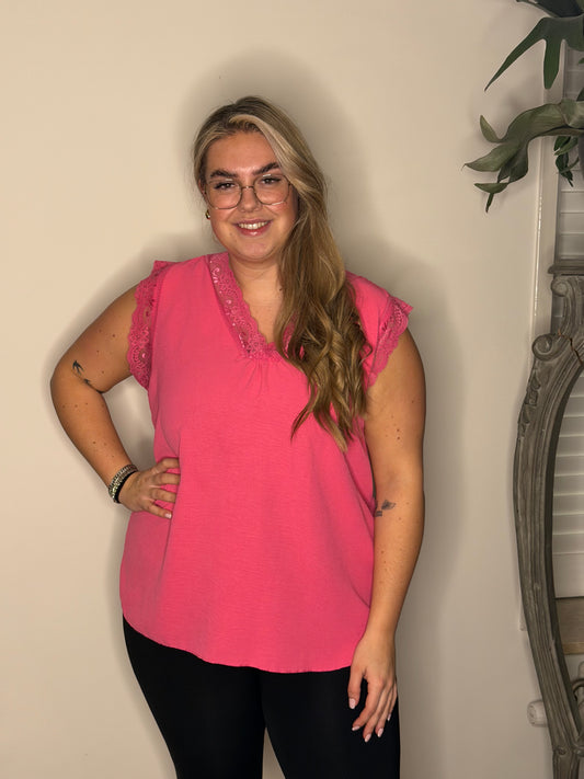 Hemd kant V hals FUCHSIA