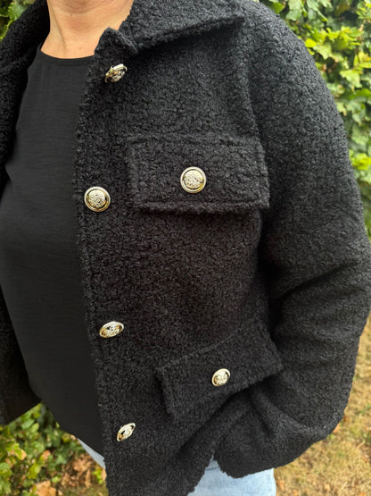 Jasje teddy met gouden knopen ZWART