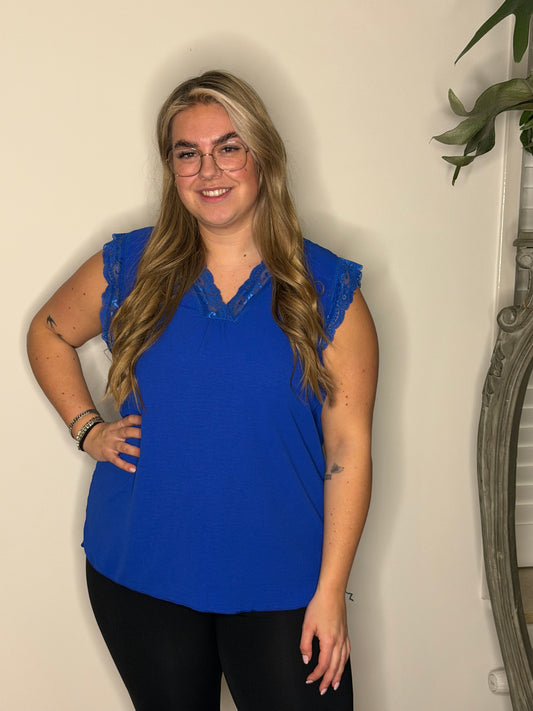 Hemd kant V hals KOBALT