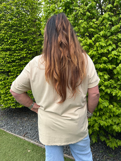 T-SHIRT MET PRINT NY BEIGE