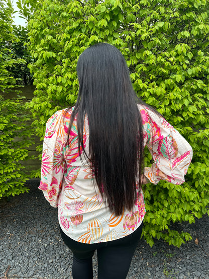 BLOUSE PRINT BLOEM FUCHSIA