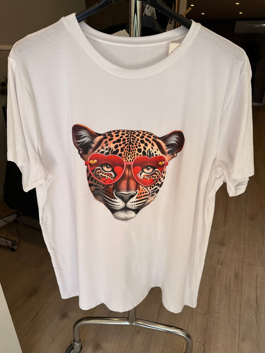 T-SHIRT MET PANTER BRIL ROOD