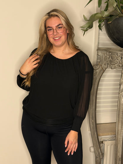 Blouse vleermuis met lange mouw ZWART