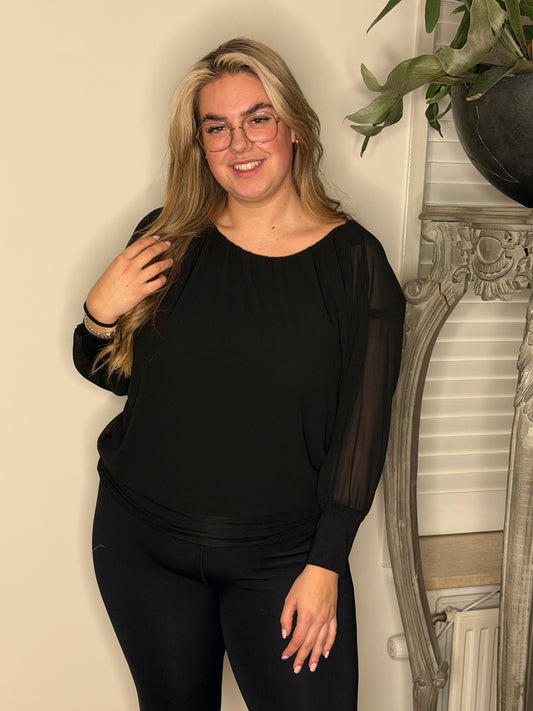 Blouse vleermuis met lange mouw ZWART