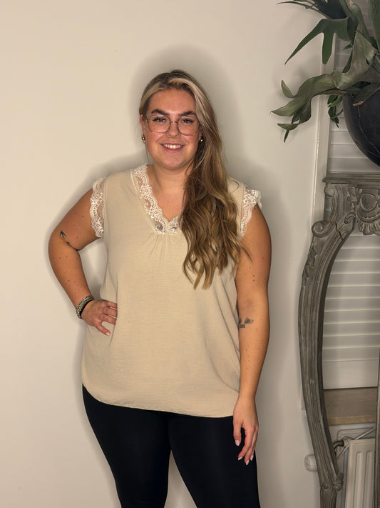 Hemd kant V hals BEIGE