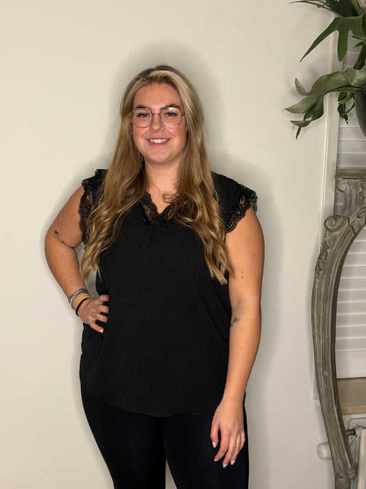 Hemd kant V hals ZWART