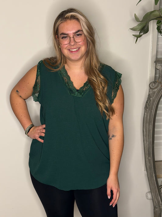 Hemd kant V hals DENNEGROEN DONKER