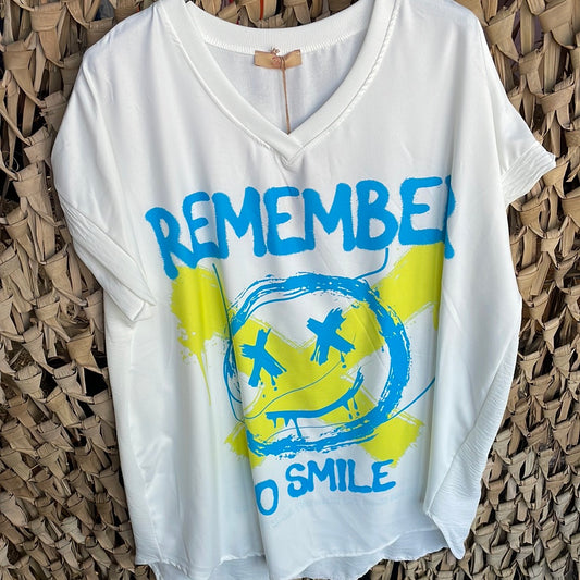 T-shirt met print smile geel