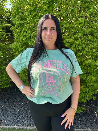 T-SHIRT MET PRINT LA ZEEGROEN