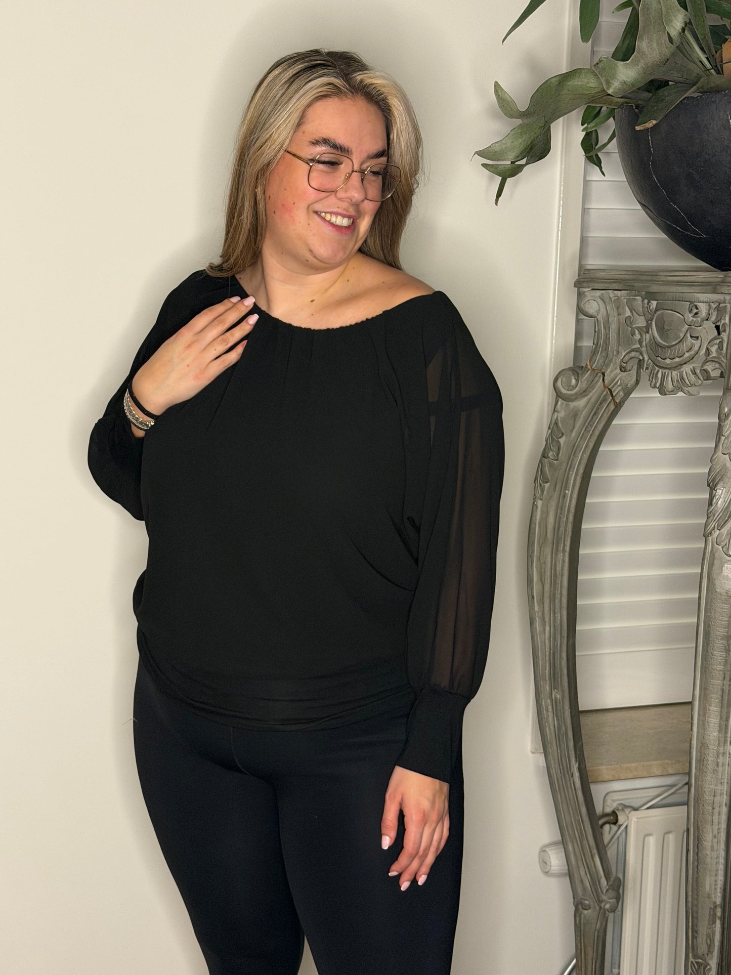 Blouse vleermuis met lange mouw ZWART