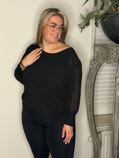 Blouse vleermuis met lange mouw ZWART