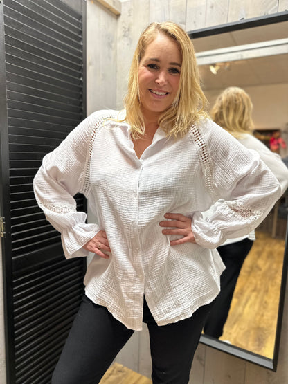 Blouse van wafeltjeskatoen wit