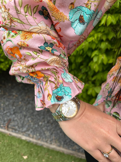 BLOUSE PRINT BLOEM ROZE