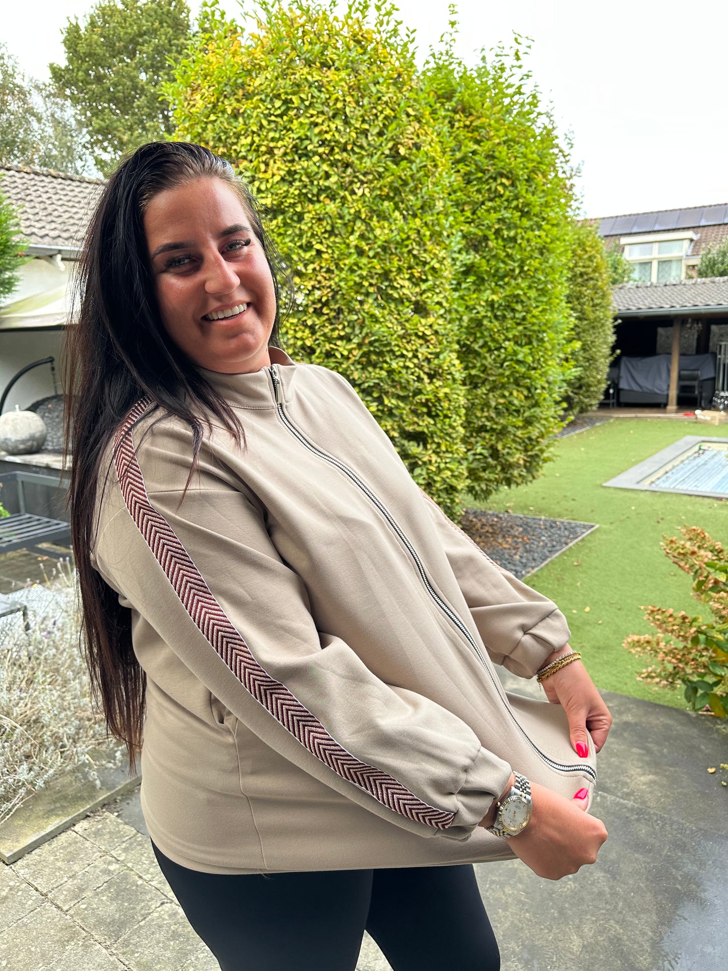 Bomber vestje met streep TAUPE