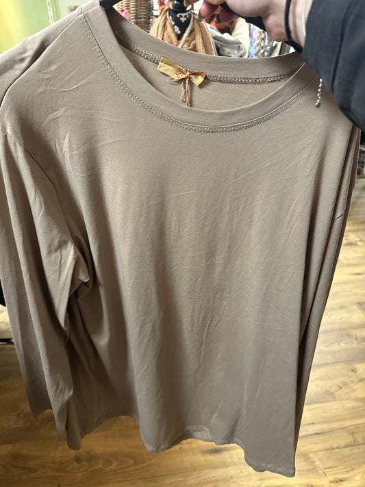 Basis shirt lange mouw taupe