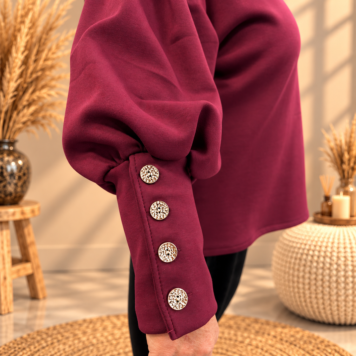Sweater 4 knopen BORDEAUX