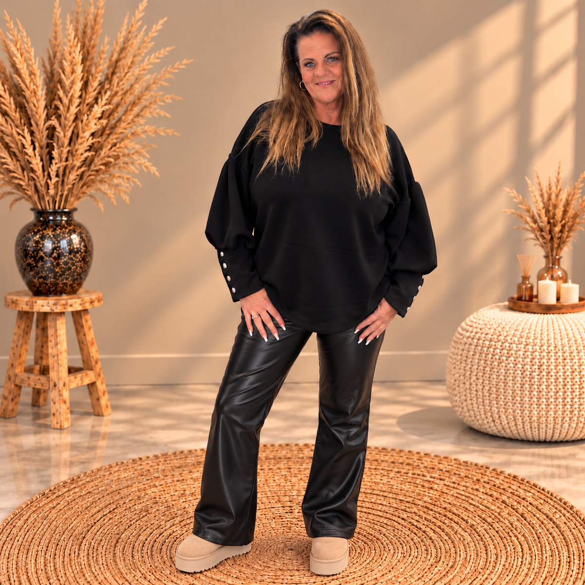 Sweater 4 knopen ZWART
